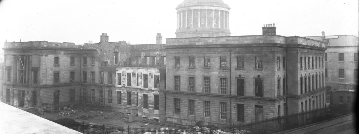 The Four Courts in the midst of the Irish Civil War - Public domain