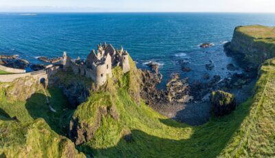 Aerial view of Dunluce Castle - © kilhan