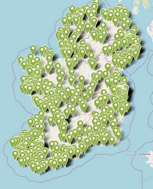 Interactive map of tourist attractions in Ireland