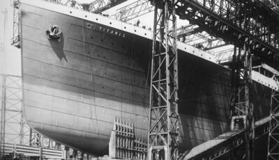 The Titanic under construction - Public domain