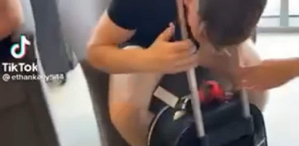 Buzz: an Irishman gets his head stuck in cabin baggage before the flight