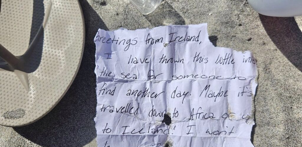 A message in a bottle leaves Ireland and reaches New Jersey in the USA!