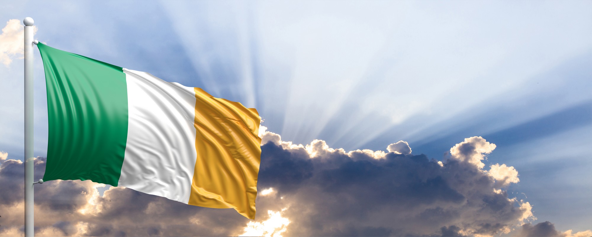 Ireland waving flag on blue sky. 3d illustration