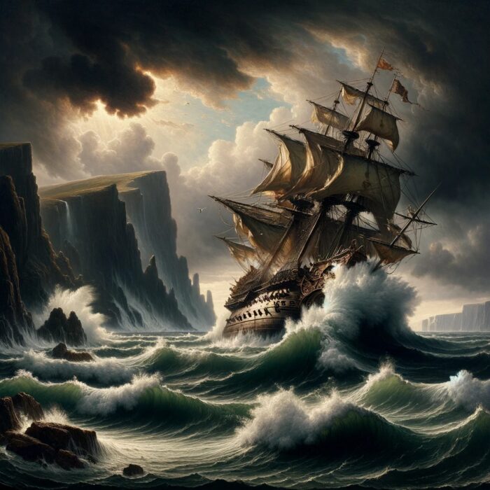 Representation of the sinking of the Spanish Armada, which supposedly gave birth to the Black Irish.