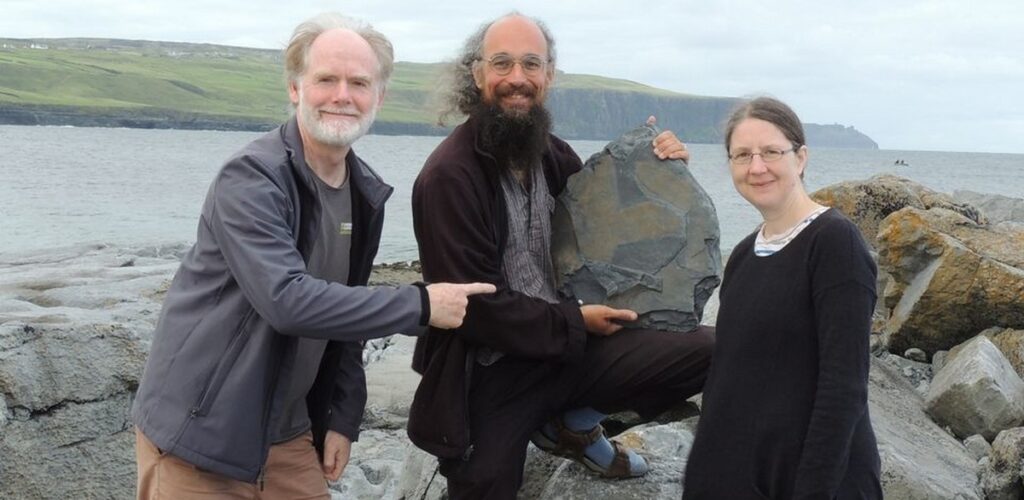 Dr Eamon Doyle presents his fossil found on the Cliffs of Moher