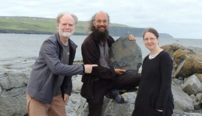 Dr Eamon Doyle presents his fossil found on the Cliffs of Moher