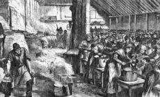 A soup kitchen at the time of the "Take the soup" slogan in Ireland - Public domain