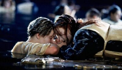 Scene from the film Titanic, with the famous wooden door
