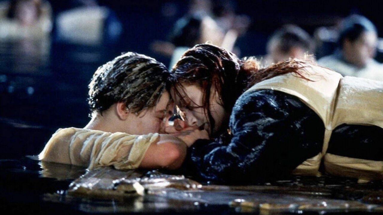 Scene from the film Titanic, with the famous wooden door