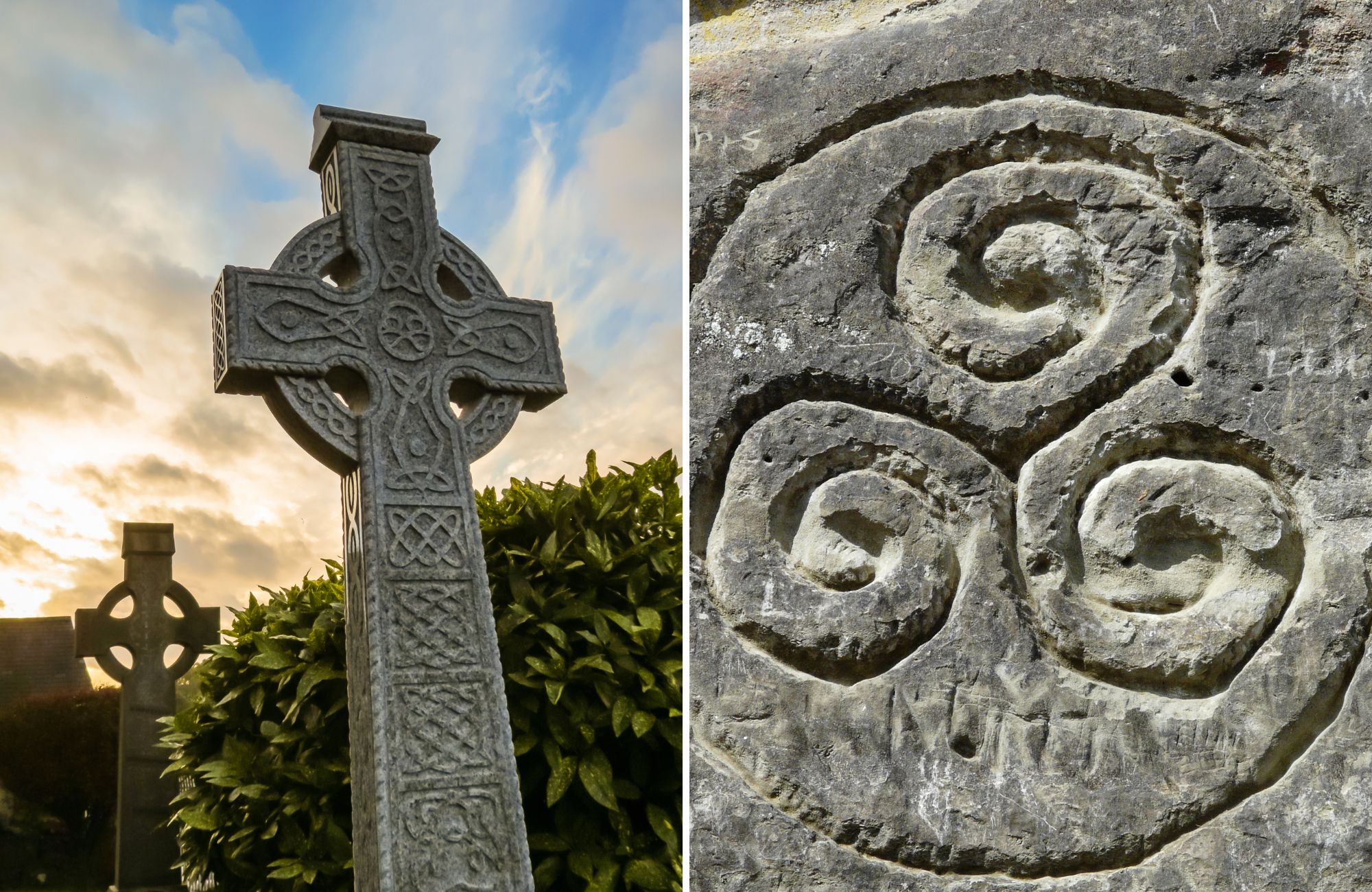 Une croix celtique chrétienne et un triskell païen - Canva Pro
