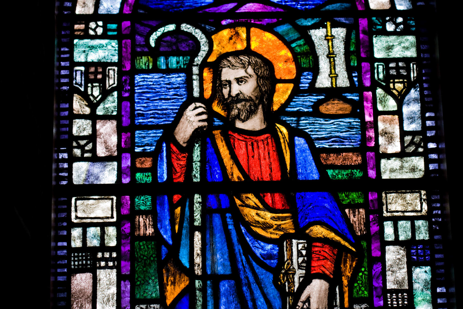 A stained glass window depicting Saint Patrick at Saul Church - Brian Morrison - Tourism Ireland