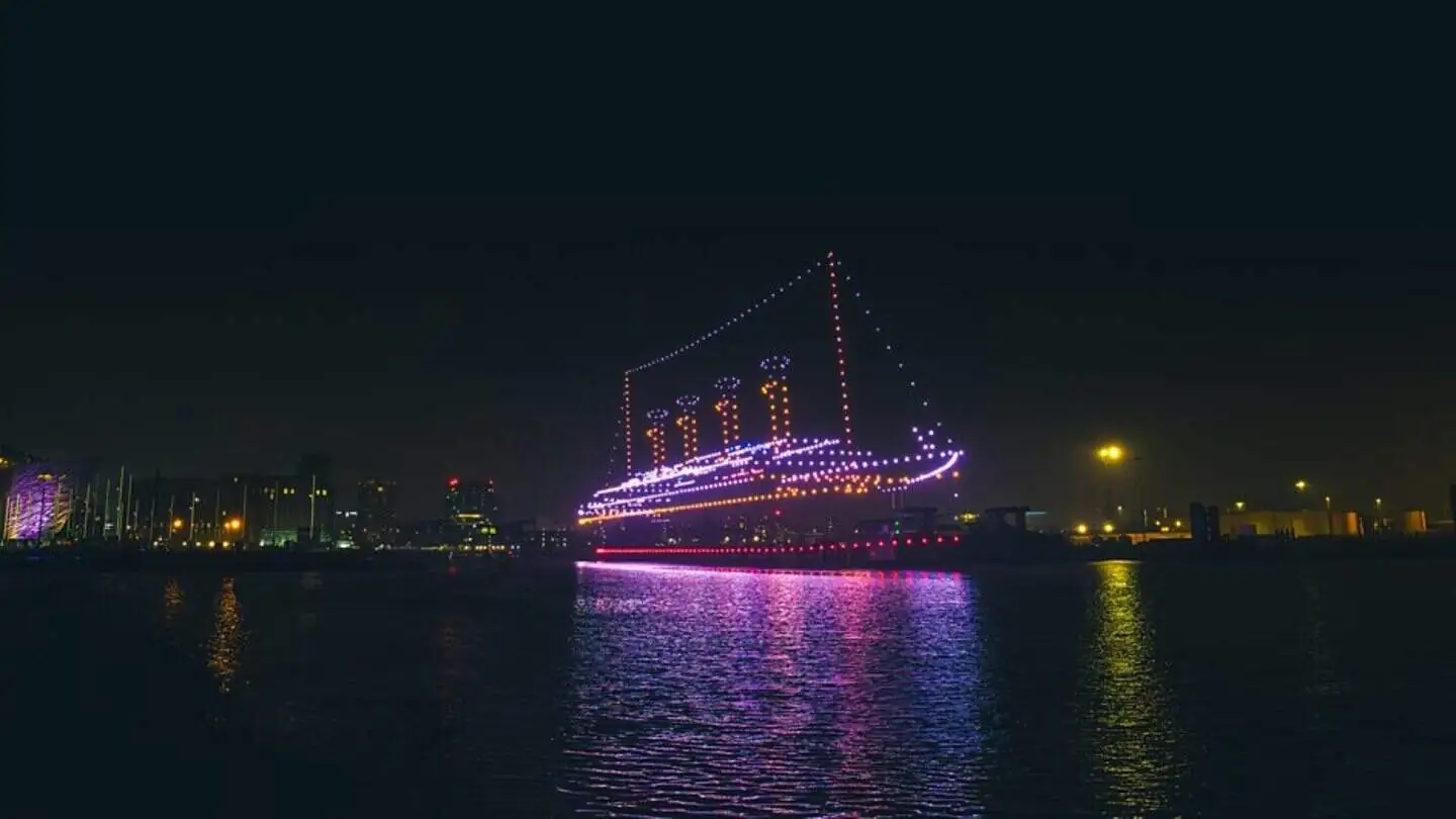 Drones recreate the Titanic in Belfast
