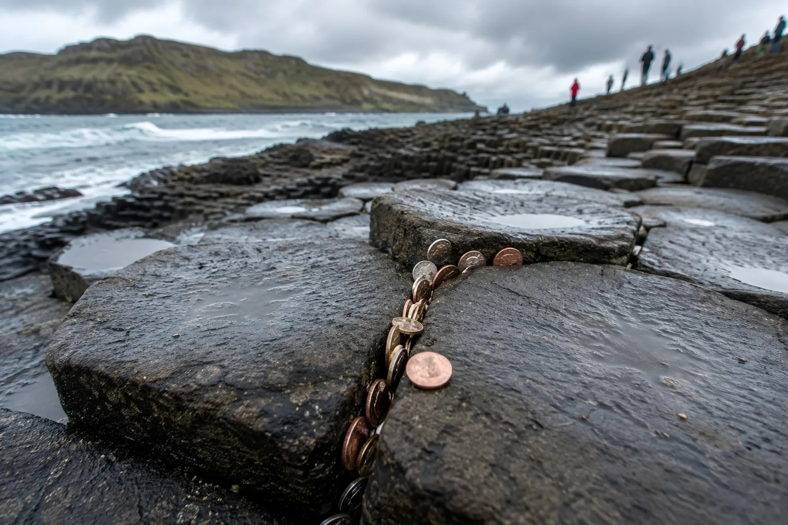 Northern Ireland: tourists have wedged more than 10,000 coins into the Giant’s Causeway